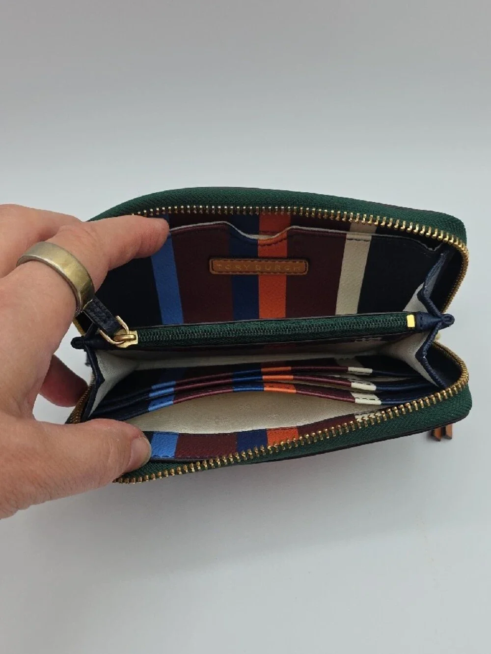 Tory Burch Navy Multicolor Stripe Zip Wristlet